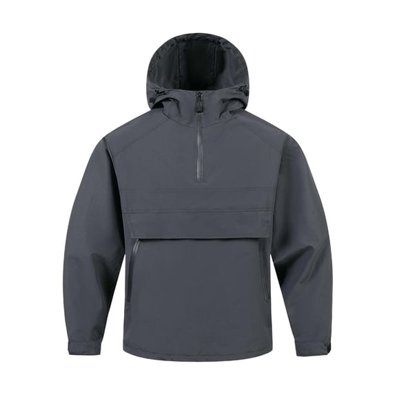 Men's Waterproof Tactical Jacket Lightweight Hooded Raincoat Stain Resistant Breathable Outdoor Shell Half Zip Packable Windbreaker Jacket Gray