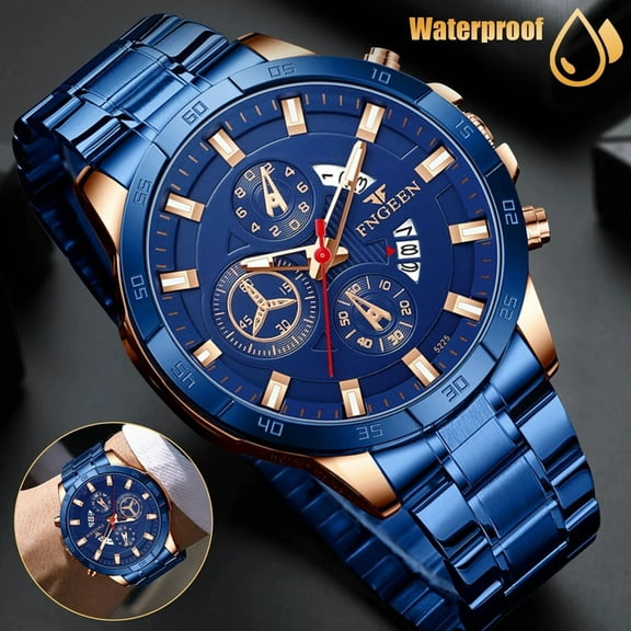 Men's Waterproof Watch Stainless Steel Quartz Classic Luminous Business Wristwatch