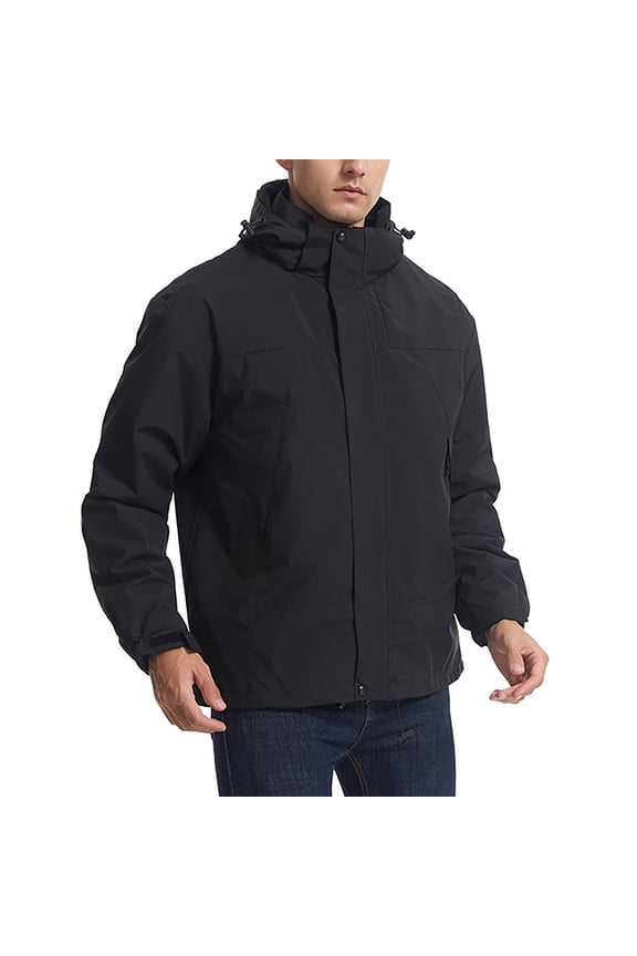 Men's Waterproof Windbreaker Jacket Warm Winter Thermal Coat with Multi Pockets (Black XS)