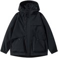 thumbnail image 1 of Men's Waterproof Windbreaker Utility Hooded Tactical Coat Shell Jacket Outdoor Hiking Travel with Cargo Pockets for Fall, Black, L, 1 of 8
