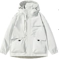 thumbnail image 1 of Men's Waterproof Windbreaker Utility Hooded Tactical Coat Shell Jacket Outdoor Hiking Travel with Cargo Pockets for Fall, White, M, 1 of 6