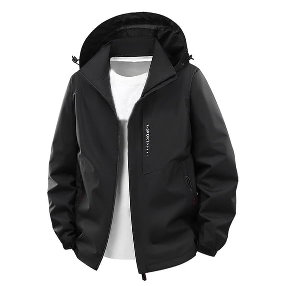 Men's Waterproof Windbreaker with Removable Hooded Lightweight Outdoor Jackets Raincoats for Casual Hiking Cycling Black M