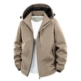thumbnail image 1 of Men's Waterproof Windbreaker with Removable Hooded Lightweight Outdoor Jackets Raincoats for Casual Hiking Cycling Khaki S, 1 of 4