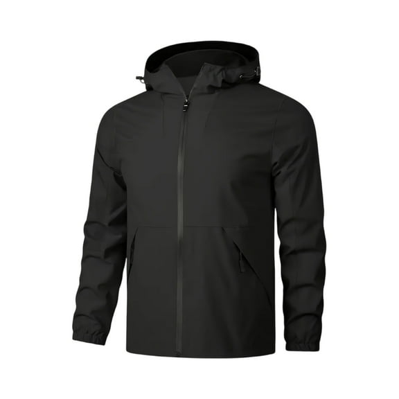 Men's Waterproof Windproof Outdoor Colorblock Zip-Up Jacket with Zipper Pockets (for Hiking & Camping), Black, Size L