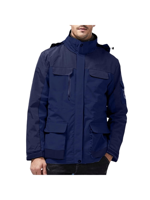 Men's Waterproof Winter Jacket with Detachable Hood Work Coat Windbreaker Thermal Insulated Snowboard Ski Warm Outover