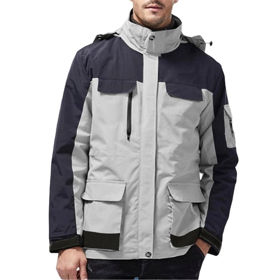 Men's Waterproof Winter Jacket with Detachable Hood Work Coat Windbreaker Thermal Insulated Snowboard Ski Warm Outover