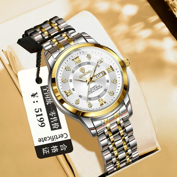 Men's Waterproof Wristwatch, Silver Stainless Steel Band with Date Window, Elegant and Durable Gift for Husband from Wife