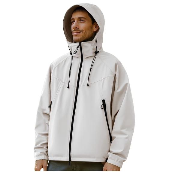 Men's Watertight Jacket Casual Fashion Solid Color Long-Sleeved Hooded Zipper Pocket Stormtrooper Jacket Winter Jackets for Men