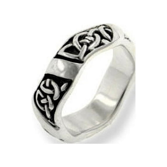 Men's Wavy Band Thick 6mm Celtic Knot Sterling Silver Wedding Ring