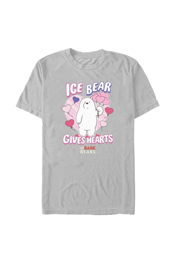 Men's We Bare Bears Valentine's Day Ice Bear Gives Hearts Graphic Tee Silver Small