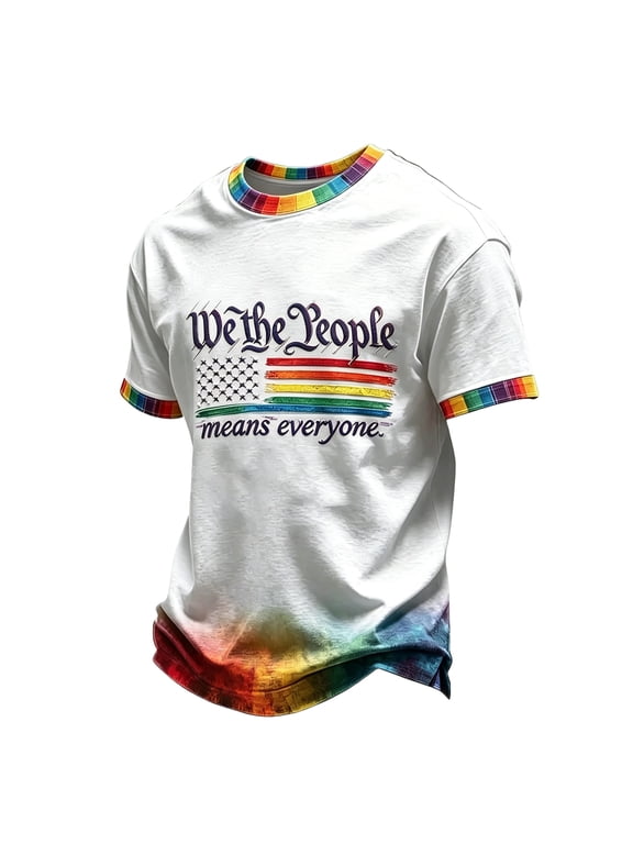Men's We The People Means Everyone American Flag Rainbow PrideShirt Short Sleeve Casual Graphic Tees