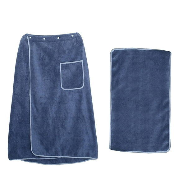 Men's Wearable Bath Wrap Mens Towel Wrap Spa Bath Robe Cotton Body Wrap Towels with Pocket Adjustable Bath Wrap,31.5x59inch(Blue)