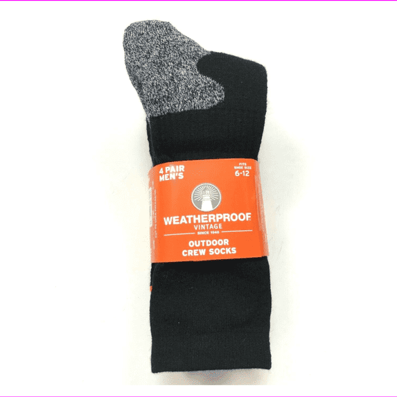 Men's Weatherproof Wool Blend All Purpose Outdoor Crew Socks 4 Pack (6-12)/Black