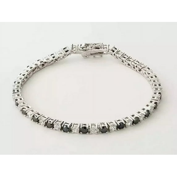 Women's 9Ct Lab-Created Black Diamond Round Cut Tennis Bracelet in 14K White Gold Plated