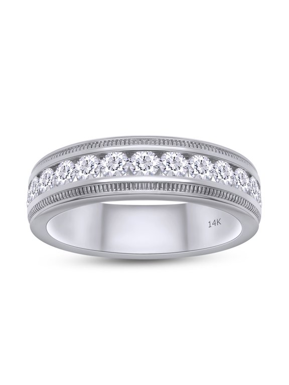 Men's Wedding Band Ring, 1.16 Carat Round Shape IGI Certified Lab Grown Diamond (14K Solid Gold) Channel Set Milgrain Half Eternity Stackable Band Ring Jewelry Gift For Men