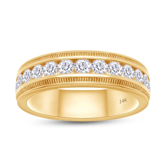 Men's Wedding Band Ring, 1.16 Carat Round Shape IGI Certified Lab Grown Diamond (14K Solid Gold) Channel Set Milgrain Half Eternity Stackable Band Ring Jewelry Gift For Men