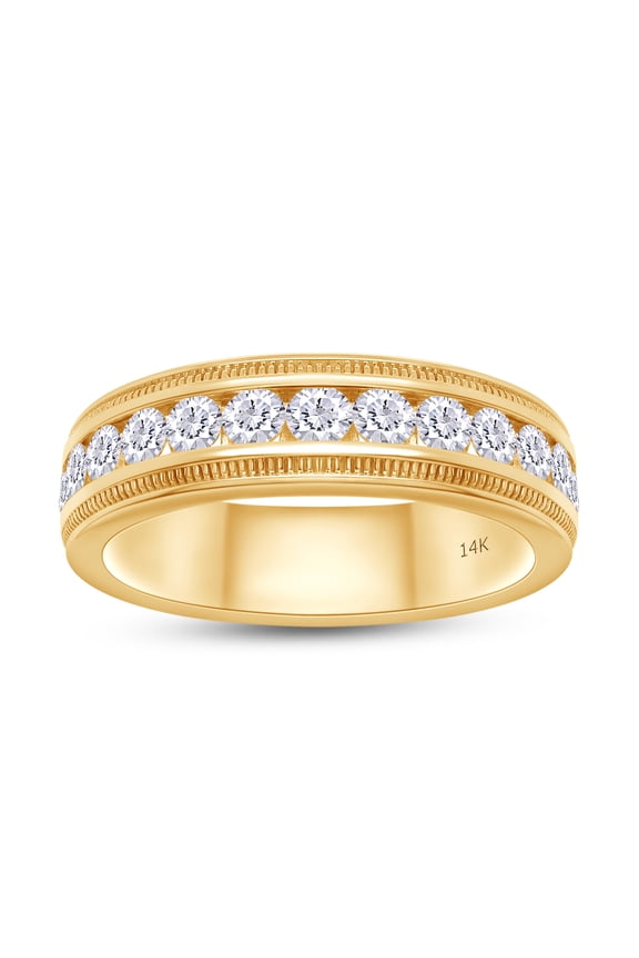 Men's Wedding Band Ring, 1.16 Carat Round Shape IGI Certified Lab Grown Diamond (14K Solid Gold) Channel Set Milgrain Half Eternity Stackable Band Ring Jewelry Gift For Men
