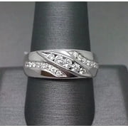 Mens Wedding Band Ring 2Ct Round Cut Simulated Diamond In 14K White Gold Plated Silver