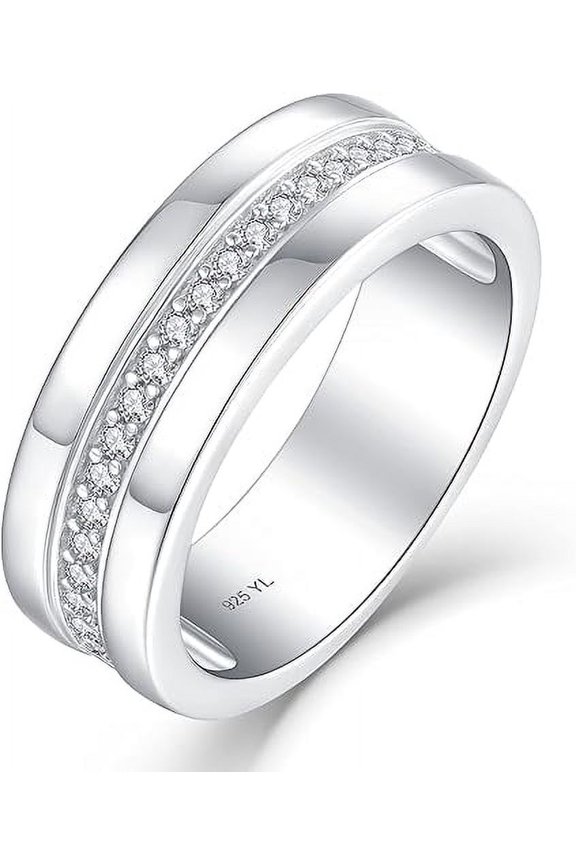 Men's Wedding Band Ring 925 Sterling Silver Halo Cubic Zirconia Engagement Ring Anniversary Jewelry