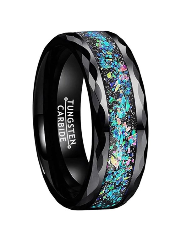 Band, Black Opal Stripe Celestial Galaxy Wedding Rings, Size 13, Tungsten