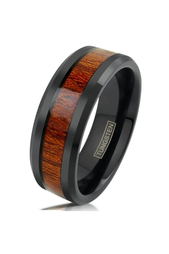 Men's Wedding Band Rings - Black Brown Wood Grain - Wedding Rings for Men and Women