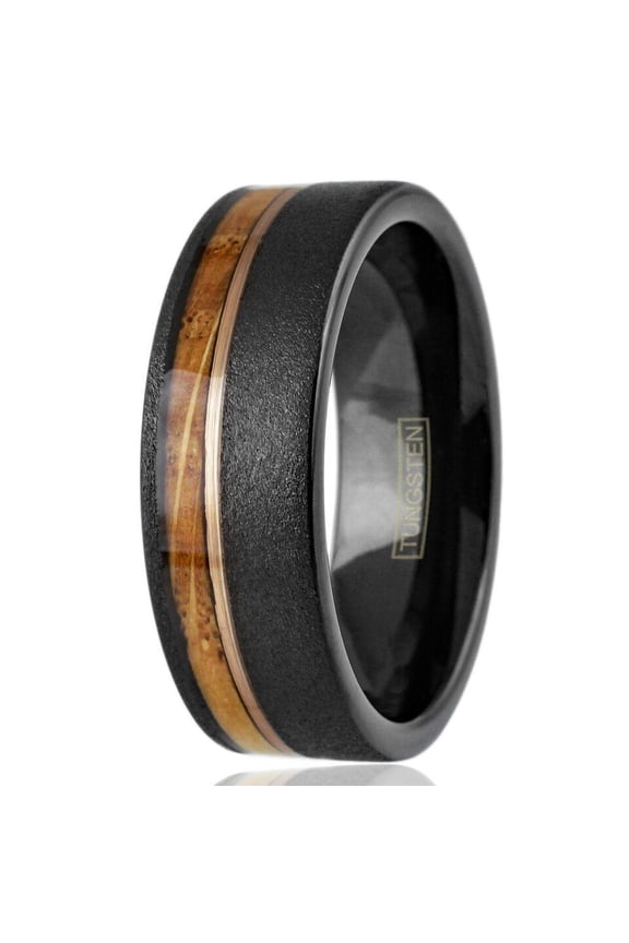 Men's Wedding Band Rings - Black Whiskey Barrel Design - Wedding Rings for Men and Women