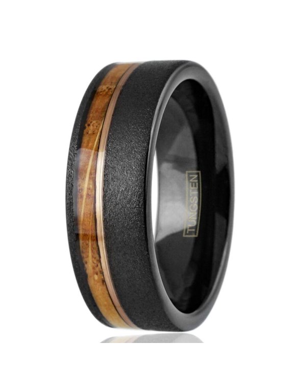 Men's Wedding Band Rings - Black Whiskey Barrel Design - Wedding Rings for Men and Women