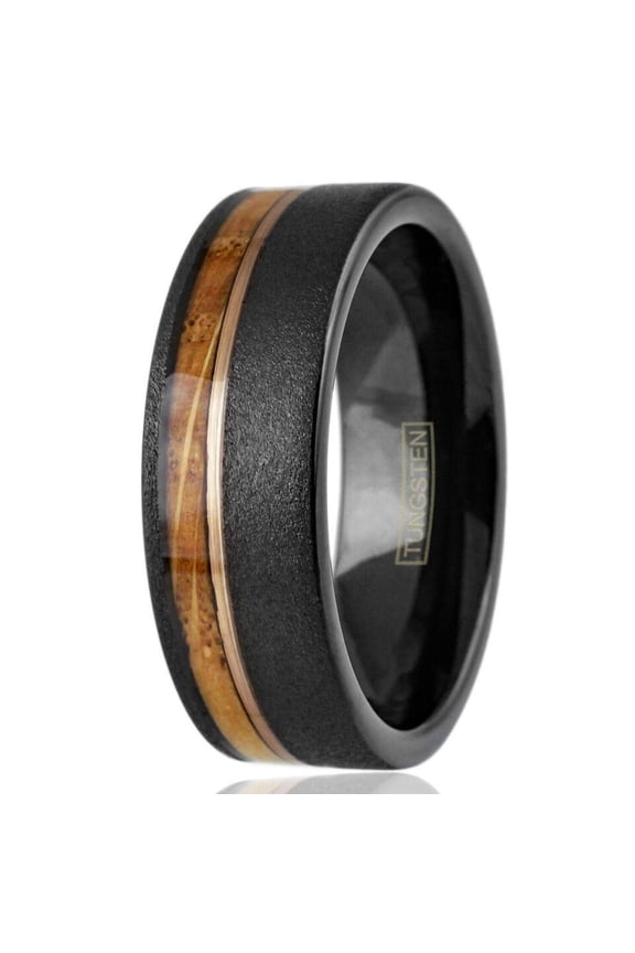 Men's Wedding Band Rings - Black Whiskey Barrel Design - Wedding Rings for Men and Women