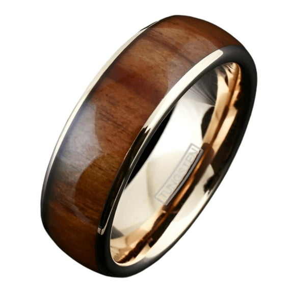 Men's Wedding Band Rings - Rose Gold Brown Wood - Wedding Rings for Men Women