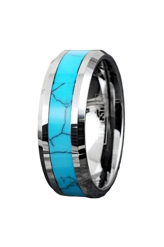 Men's Wedding Band Rings - Turquoise Center - Wedding Rings for Men and Women