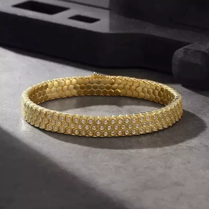 SIDDHESHWARJEWELS Men's Wedding Bracelet Size 8" 10 Ct Round Cut 14K Yellow Gold Plated Lab Created Diamond