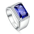 thumbnail image 1 of Men's Wedding Engagement Rings 8x10mm Created Sapphire White Cubic Zirconia 925 Sterling Silver Ring Bands, 1 of 7