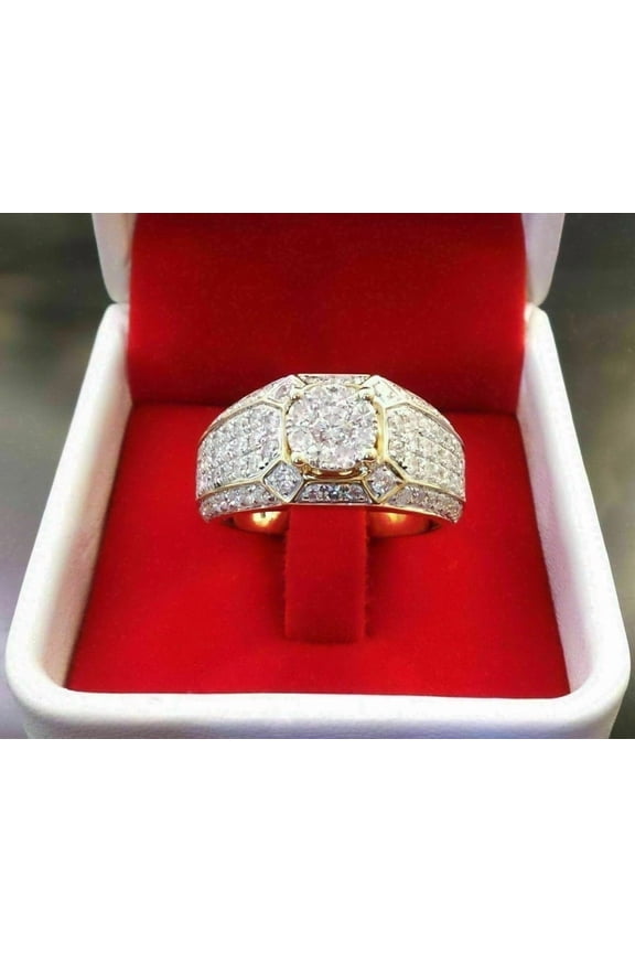 Men's Wedding Pinky Ring For Him 14K Yellow Gold Plated Silver 2.00Ct Round Cut Lab Created Diamond