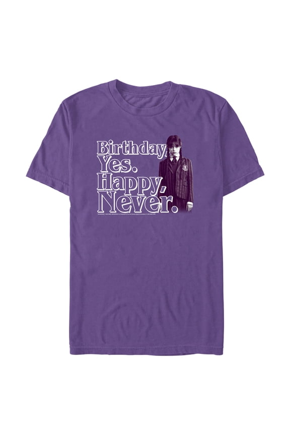Men's Wednesday Birthday Yes, Happy Never Graphic Tee Purple Medium