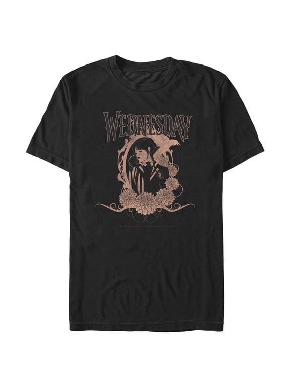 Men's Wednesday Floral Portrait Graphic Tee Black Medium