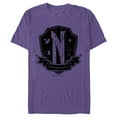 thumbnail image 1 of Men's Wednesday Nevermore Academy Distressed Emblem  Graphic Tee Purple 3X Large, 1 of 4