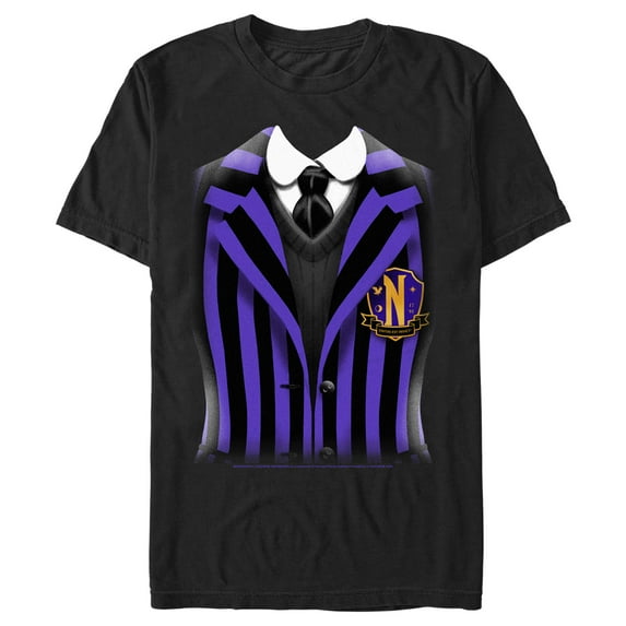 Men's Wednesday Nevermore Academy Uniform Purple Graphic Tee Black Large