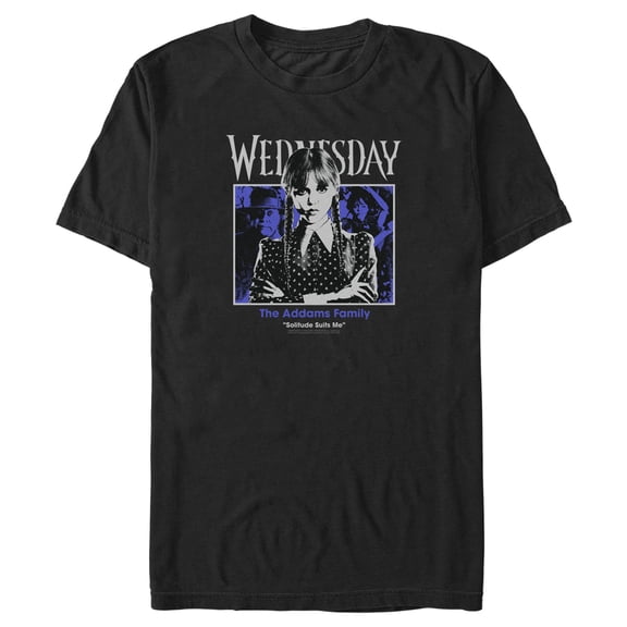 Men's Wednesday Solitude Suits Me Portrait Graphic Tee Black X Large