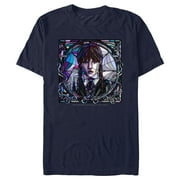 Mens Wednesday Stained Glass Addams Portrait Graphic Tee Navy Blue Large