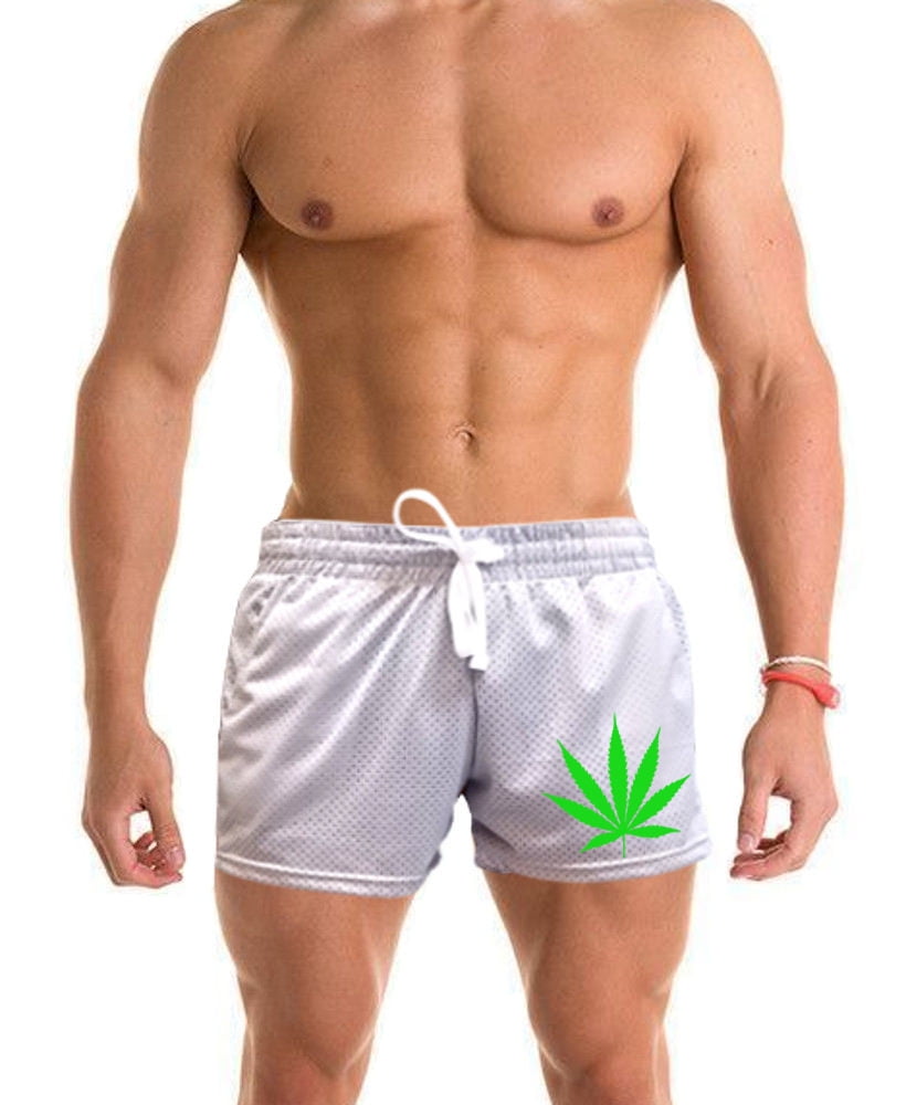 Men's Weed Leaf V360 Gray Mesh Gym Shorts Small