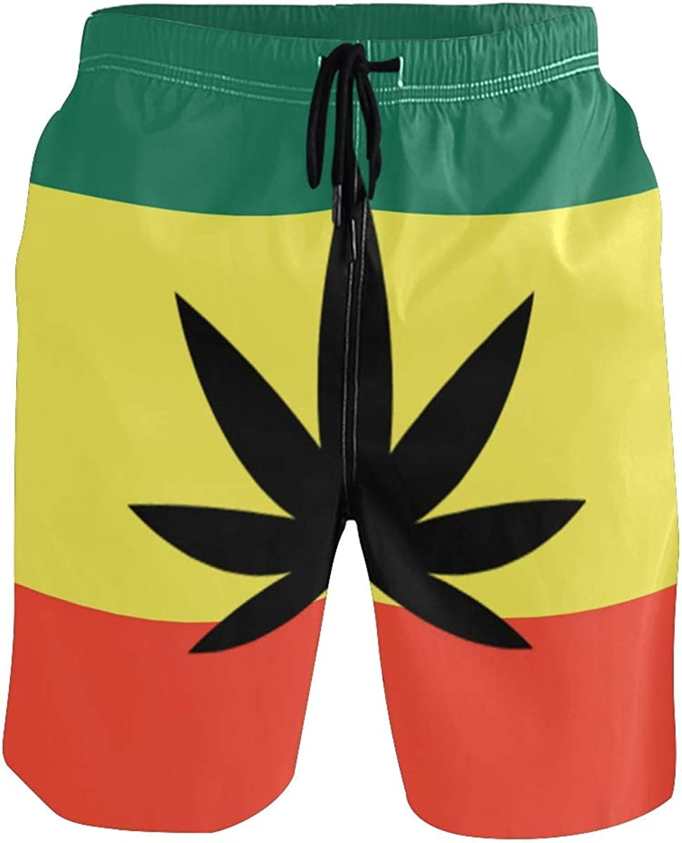 Men's WeedSmokingJamaicanFlag Quick Dry Swim Trunks with Pockets