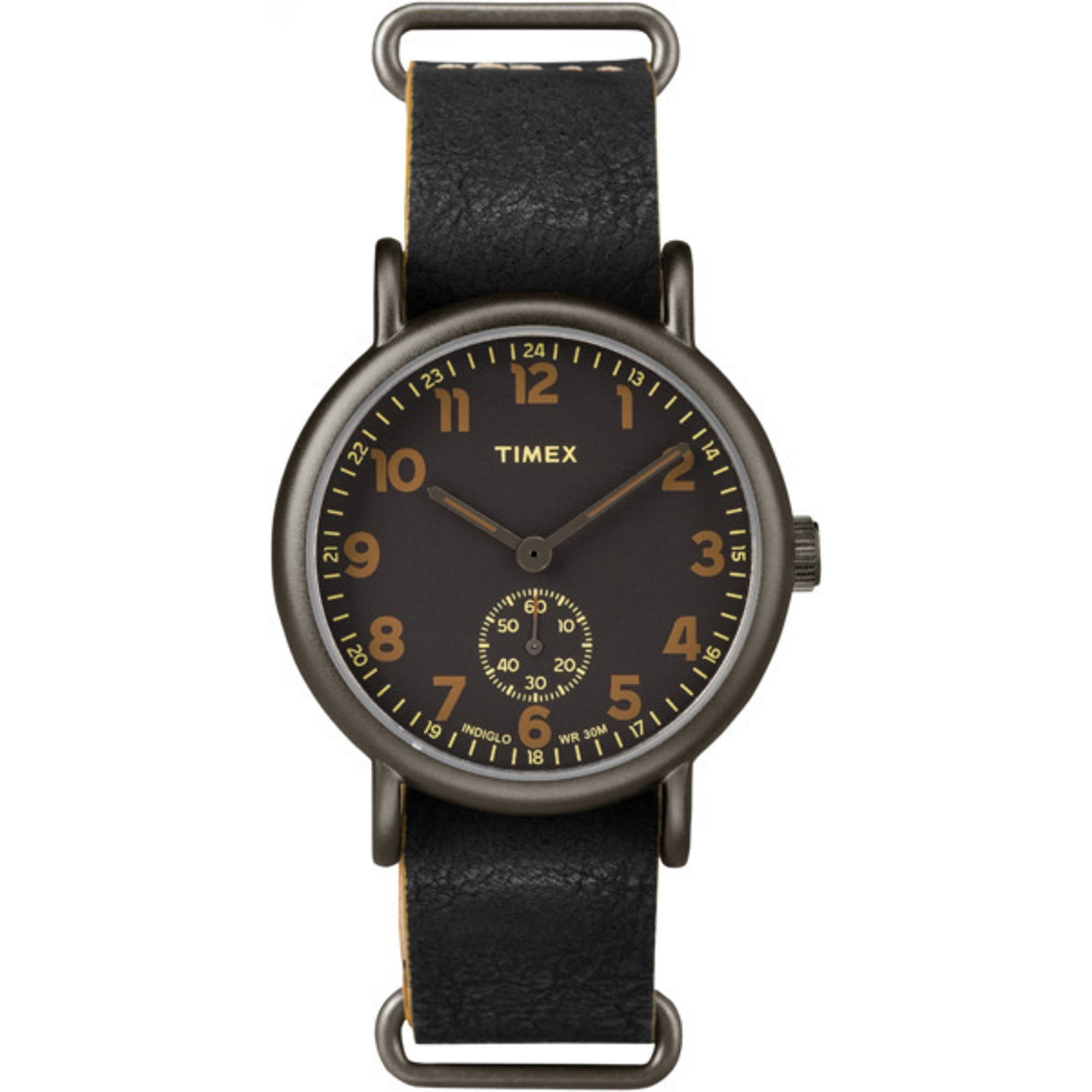 Men's Weekender 40 Mini-Sweep Titanium-Tone Watch, Black Leather