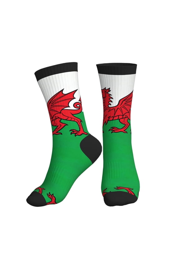 Men's Welsh Flag Novelty Athletic Socks Women's Digital Printing Funky Patterned Crew Socks