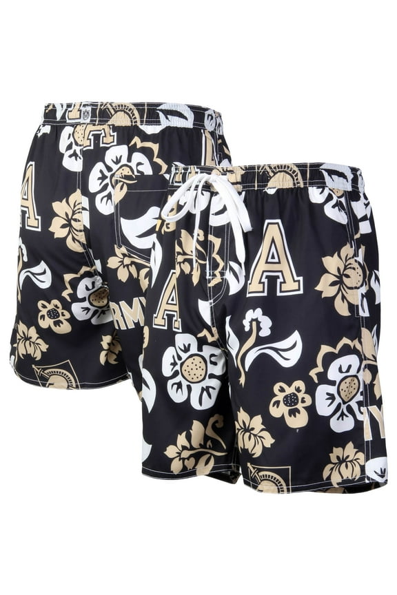 Men's Wes & Willy Black Army Black Knights Floral Volley Logo Swim Trunks
