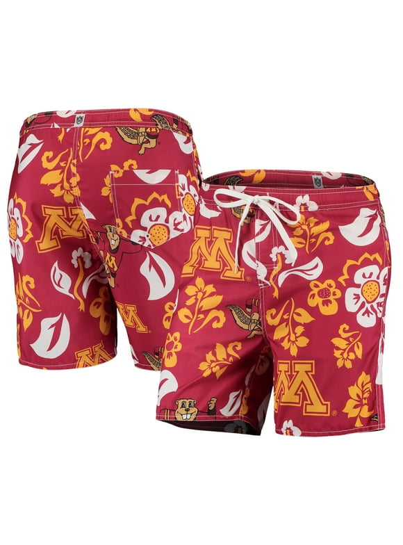 Men's Wes & Willy Maroon Minnesota Golden Gophers Floral Volley Logo Swim Trunks