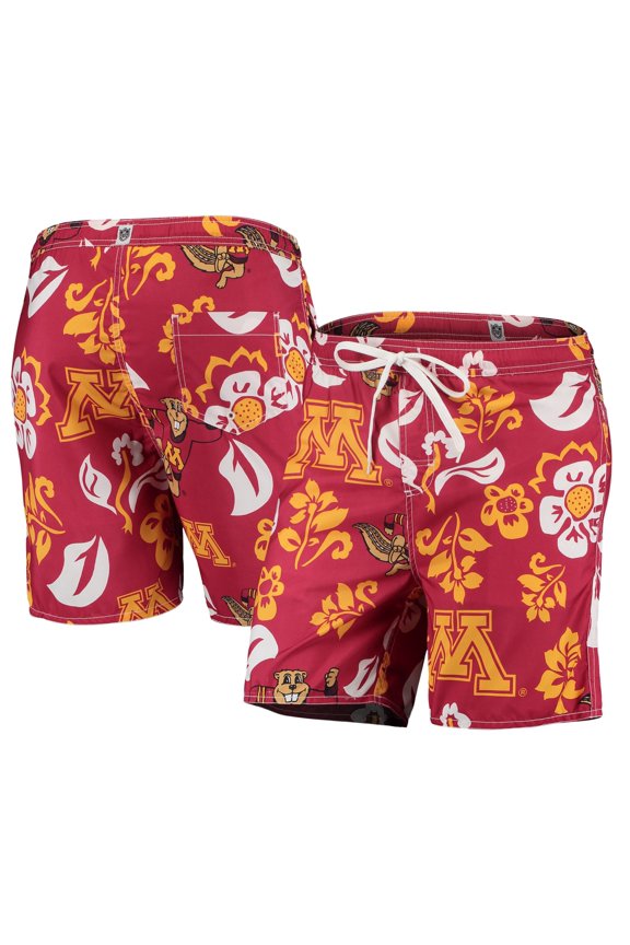 Men's Wes & Willy Maroon Minnesota Golden Gophers Floral Volley Logo Swim Trunks