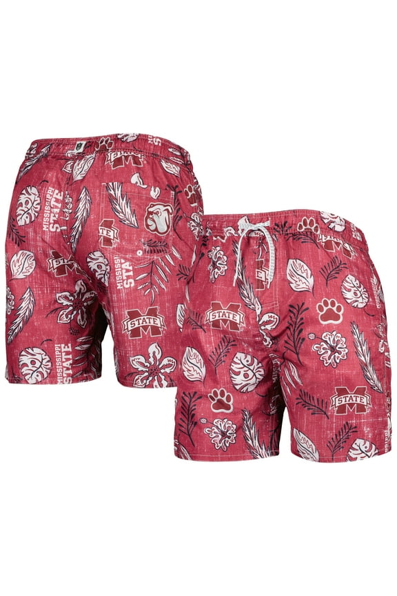 Men's Wes & Willy Maroon Mississippi State Bulldogs Vintage Floral Swim Trunks