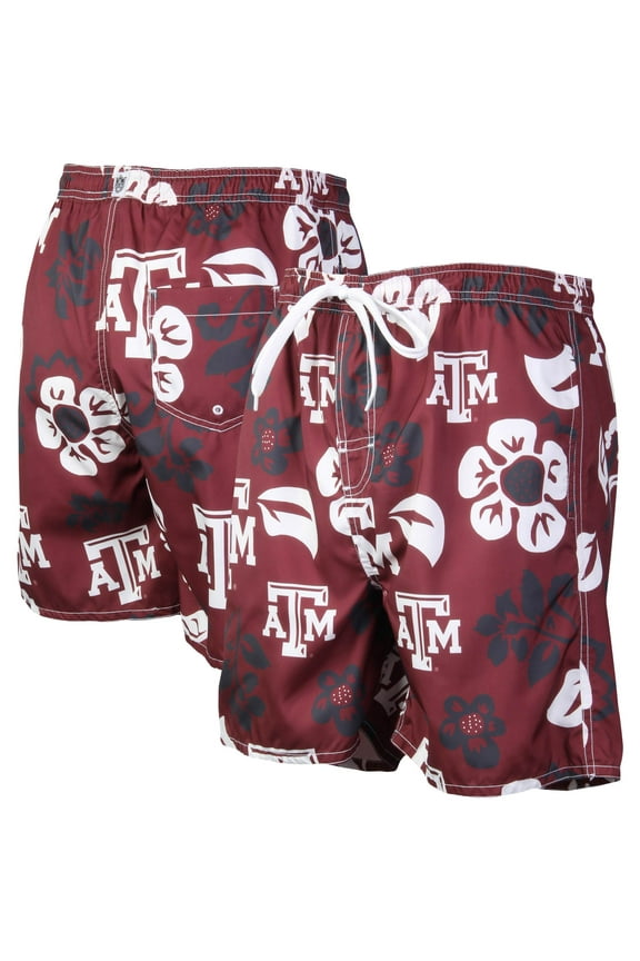 Men's Wes & Willy Maroon Texas A&M Aggies Floral Volley Logo Swim Trunks
