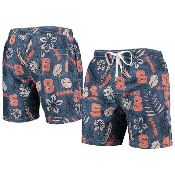 Men's Wes & Willy Navy Syracuse Orange Vintage Floral Swim Trunks