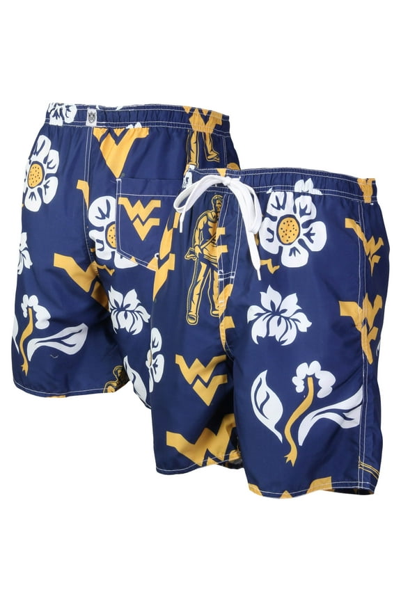 Men's Wes & Willy Navy West Virginia Mountaineers Floral Volley Logo Swim Trunks